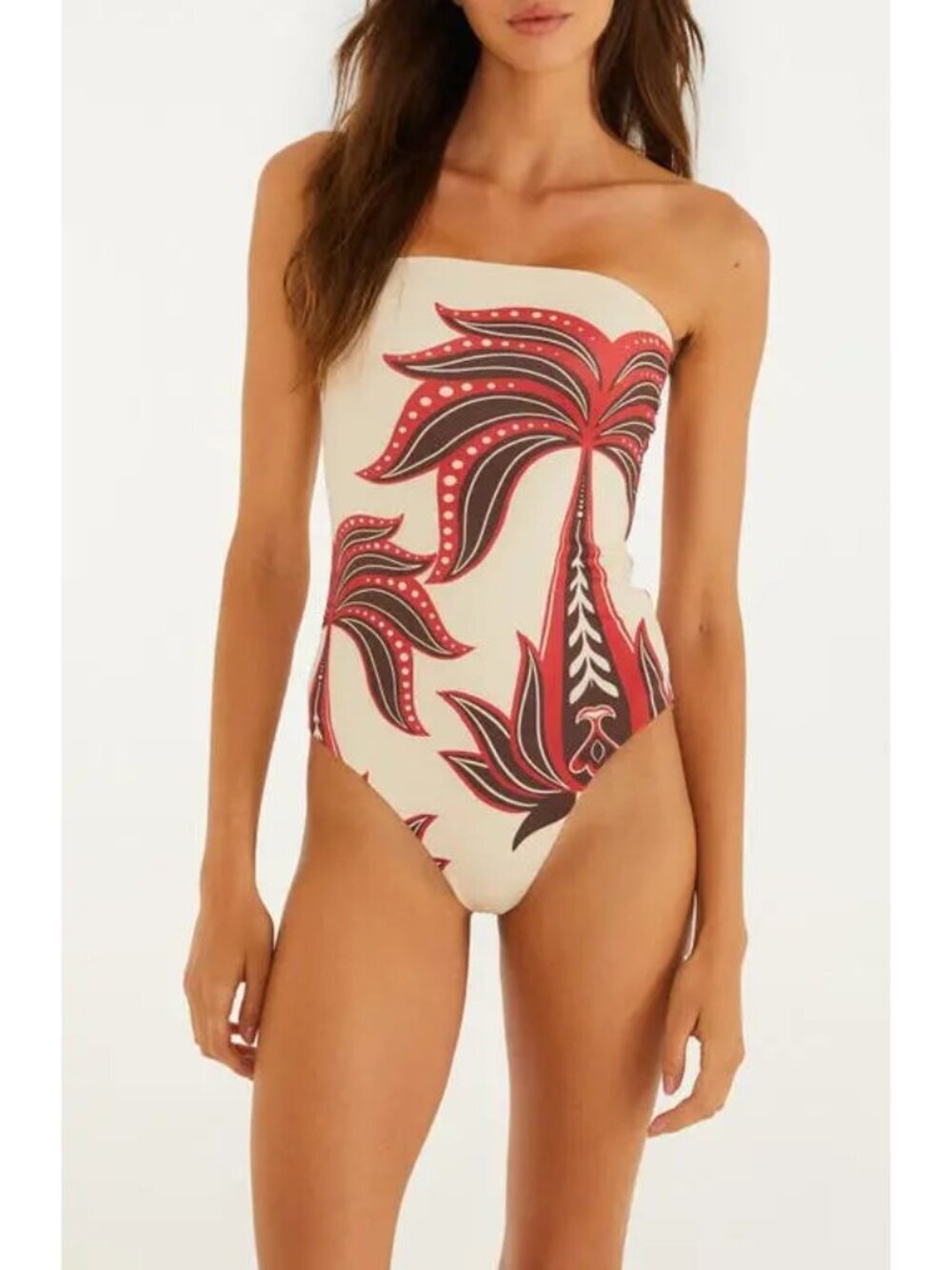 FARM RIO Ainika Garden Strapless One-Piece Swimsuit in Red Size Medium NWT